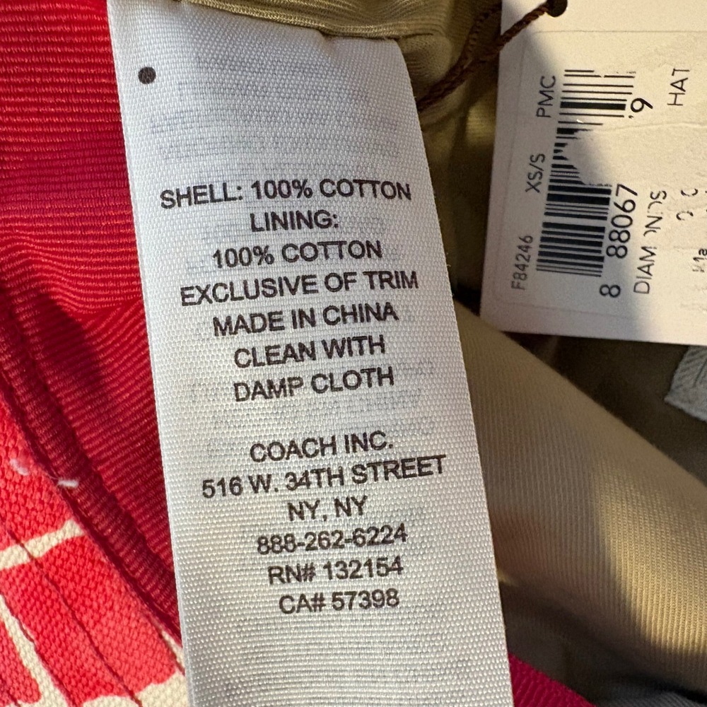 Coach Hat Women Red White Diamond Lozenge Print Cotton Sun F84246 Size XS/S NWT - Picture 8 of 15